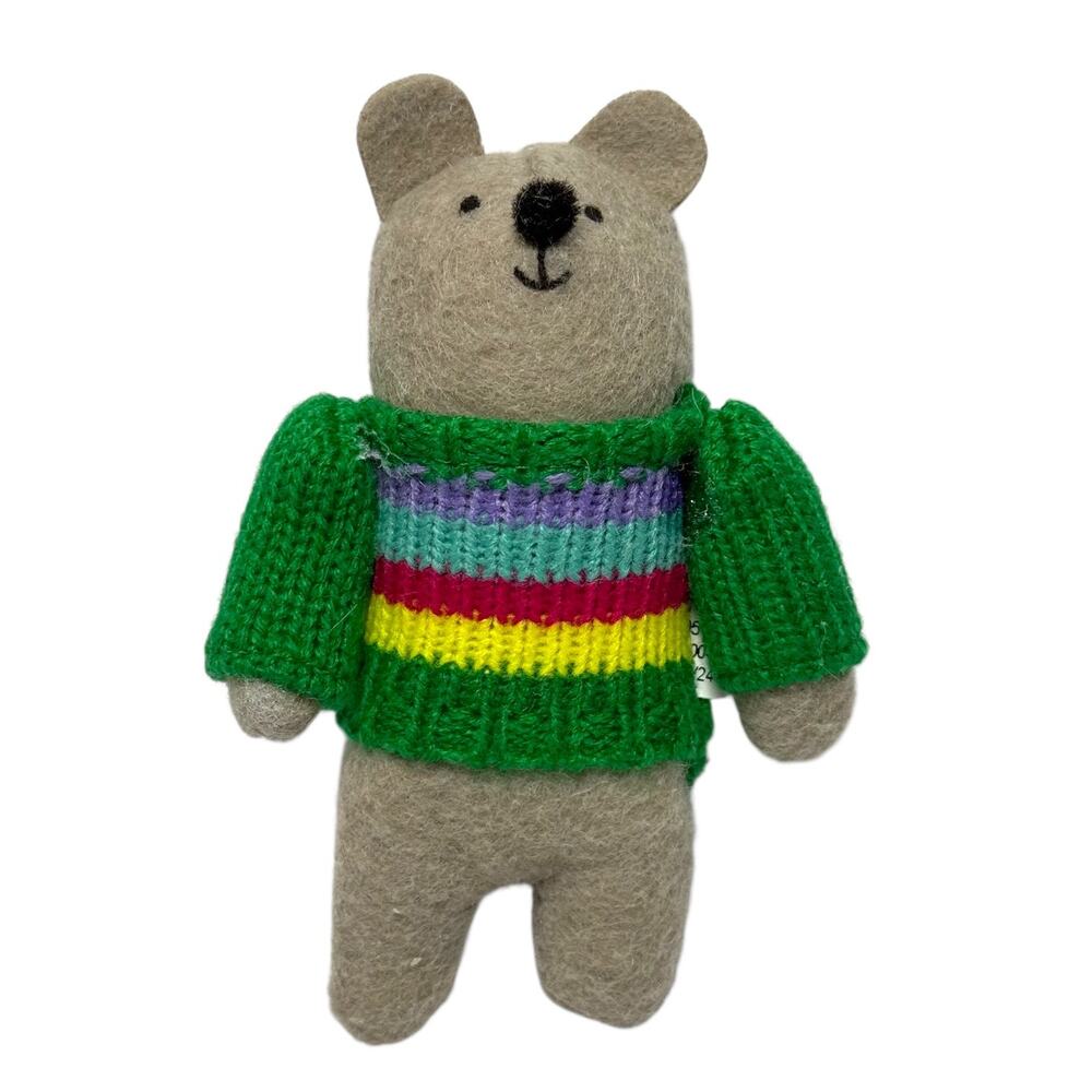 Wondershop Bear Ornament Felt Animal w/ Green Knit Sweater NEW